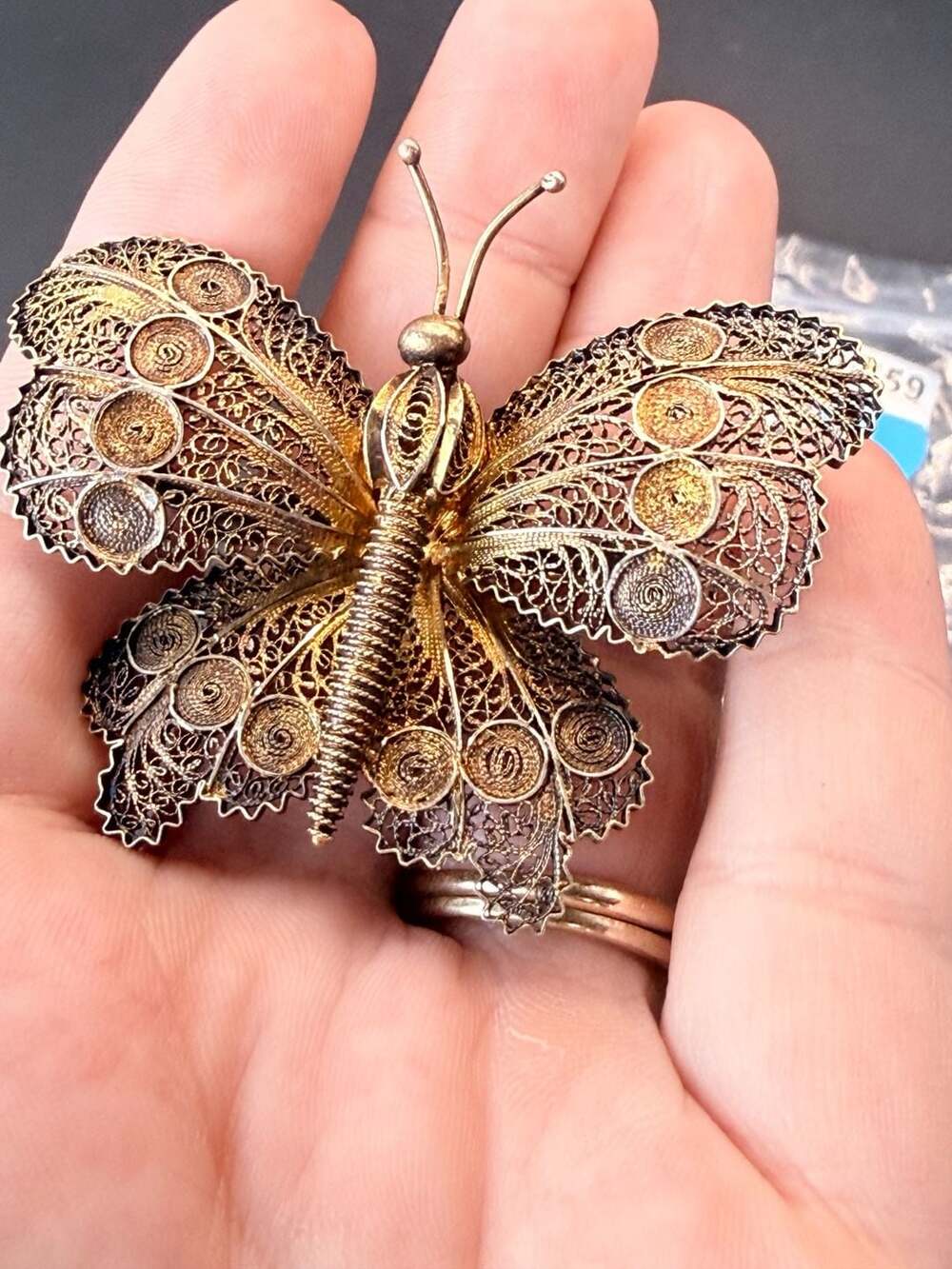 Vintage Gold Tone Filigree Butterfly Brooch Pin